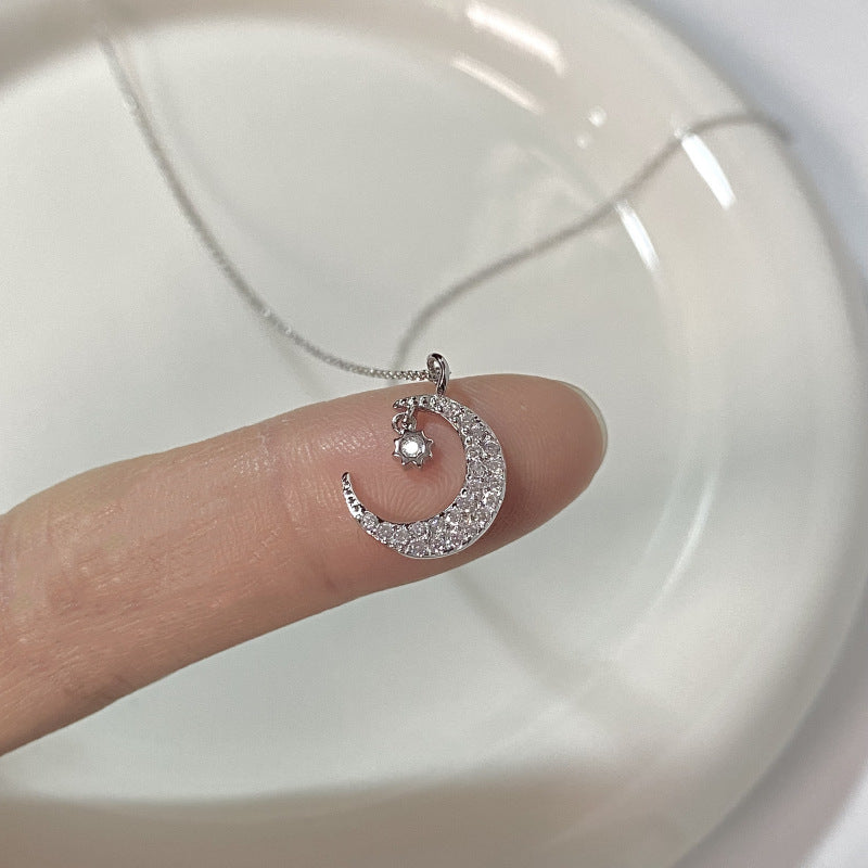 Sterling Silver CZ Moon & Star Necklace
