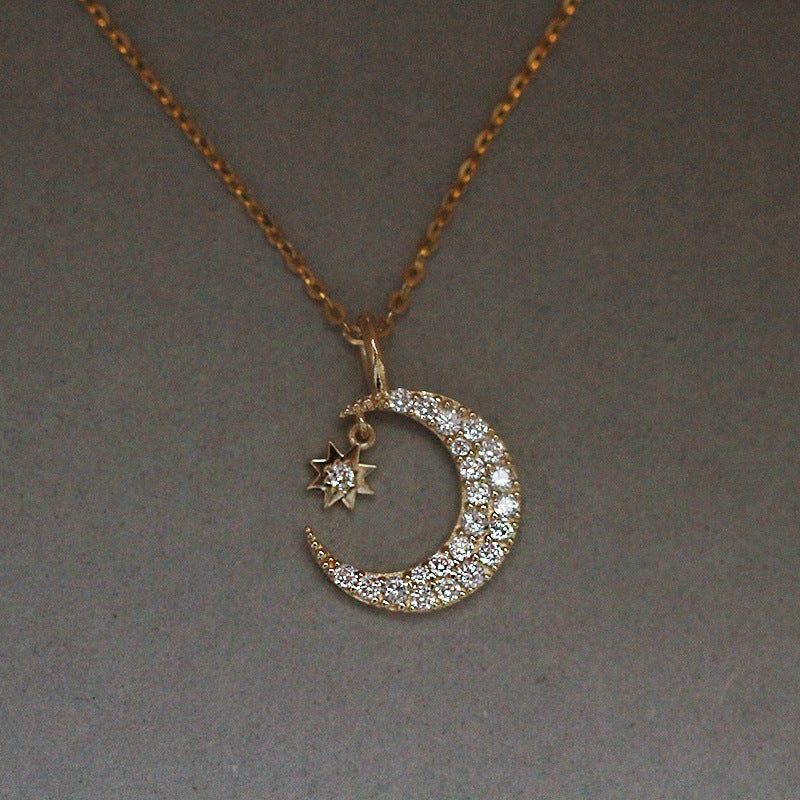 Sterling Silver CZ Moon & Star Necklace
