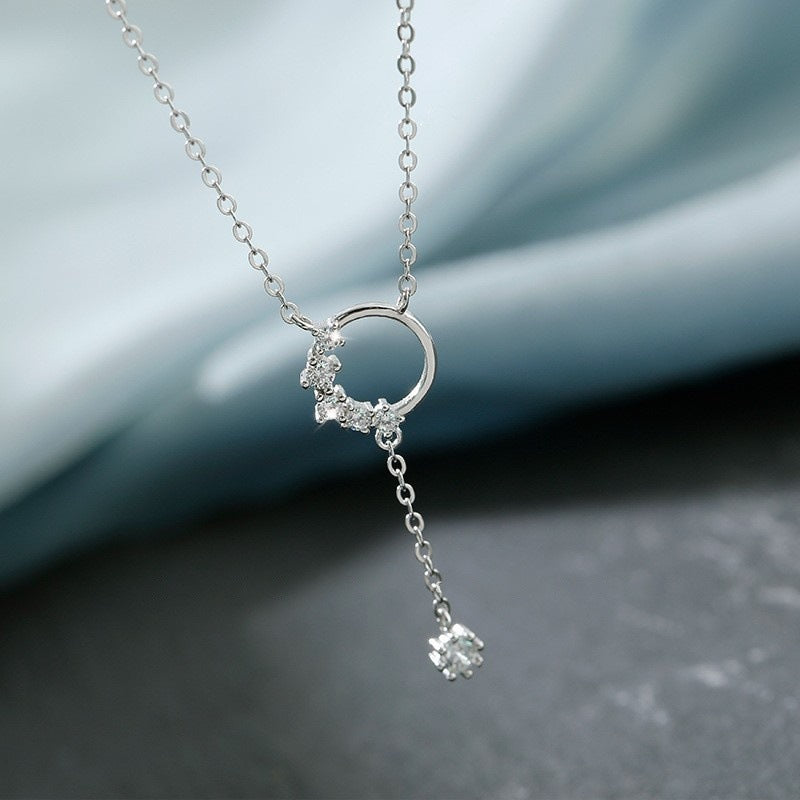 Sterling Silver CZ Circle Lariat Necklace
