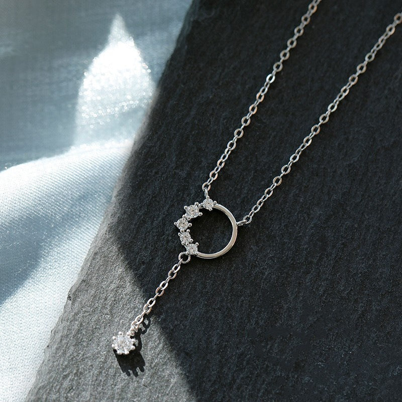 Sterling Silver CZ Circle Lariat Necklace