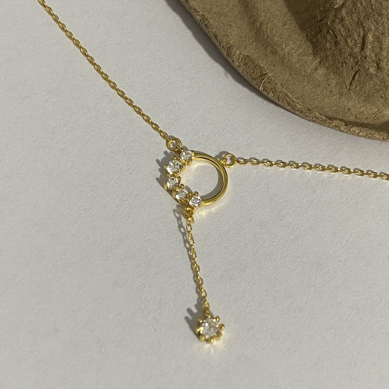 Sterling Silver CZ Circle Lariat Necklace