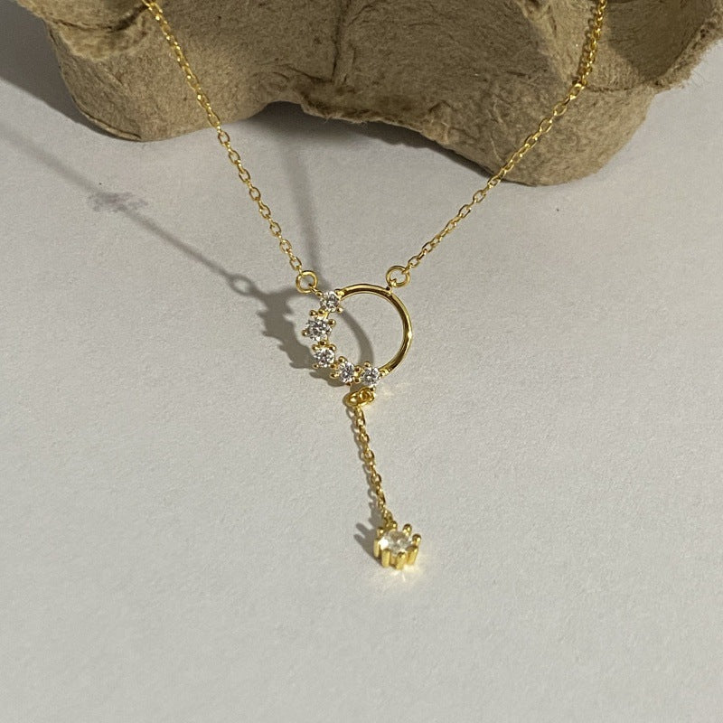 Sterling Silver CZ Circle Lariat Necklace