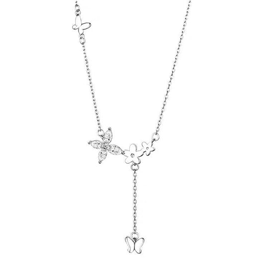 Butterfly Flower CZ Sterling Silver Necklace